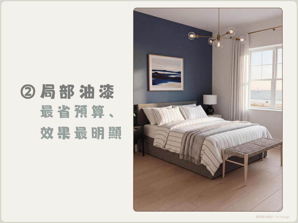 局部油漆改善老屋牆面，小預算翻新效果示意