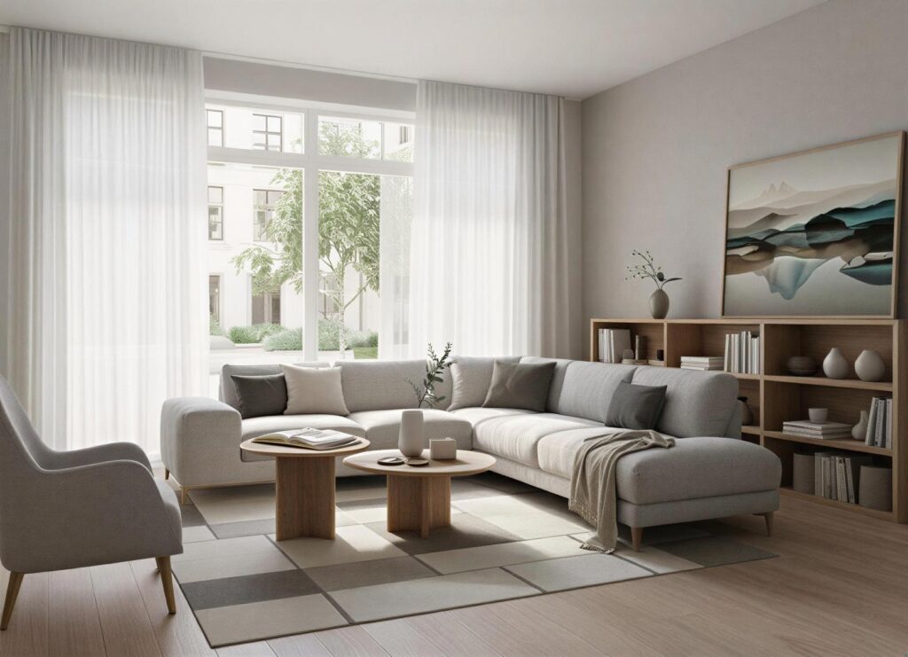 北歐簡約風居家改造設計，明亮採光與淺色木質家具的客廳空間