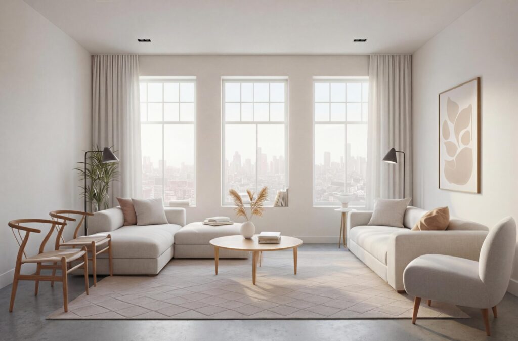 北歐風 vs 無印風怎麼選?從生活習慣找到最適合你的裝潢風格 1 北歐風室內設計客廳示意,淺色木質家具與自然採光空間