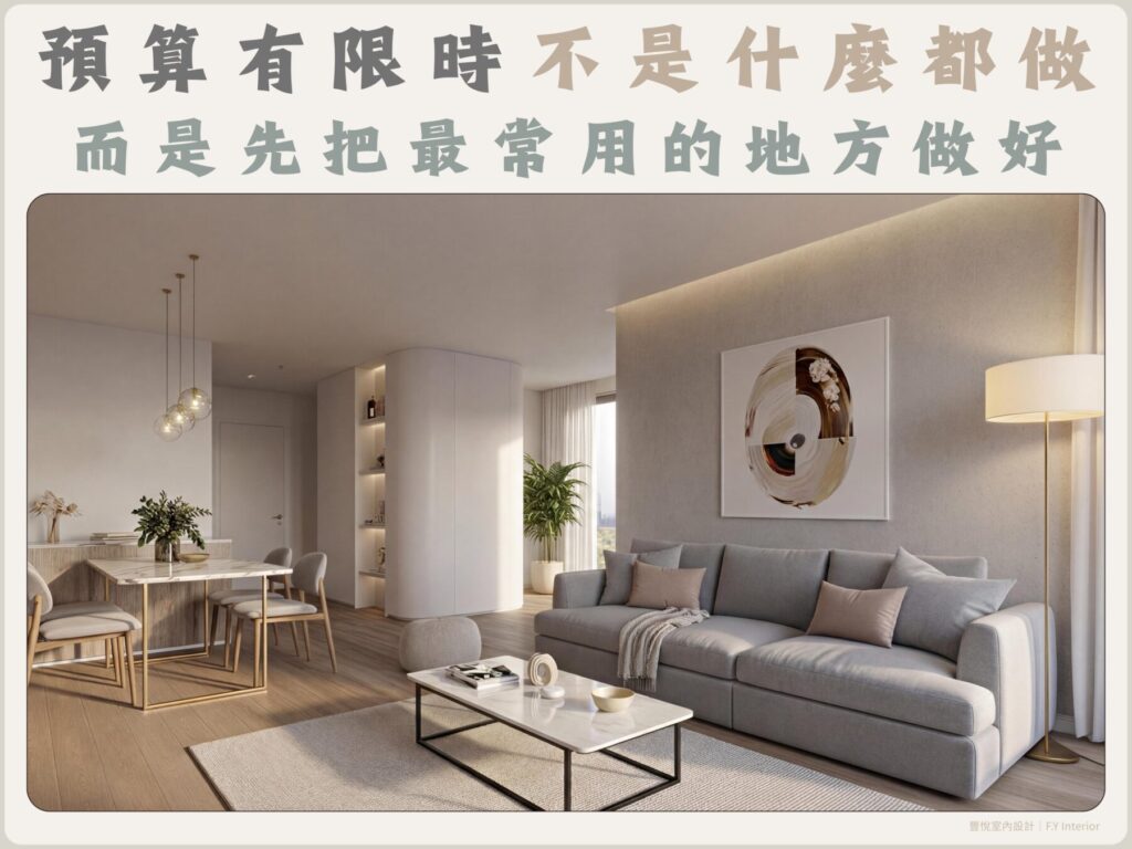 裝潢預算有限時，先完成最常使用空間的設計規劃示意