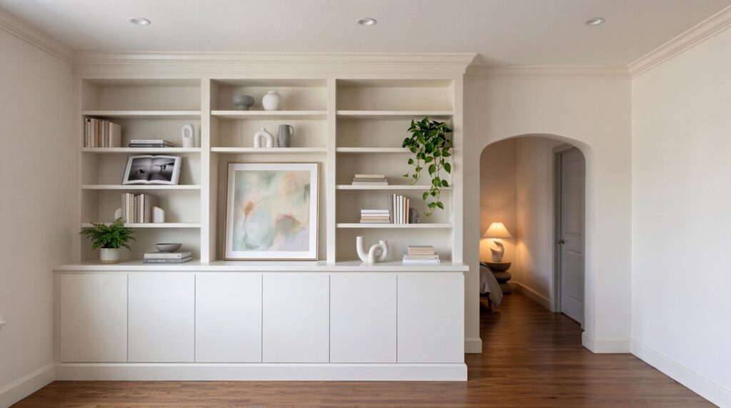 built-in 收納櫃與展示層架配置示意