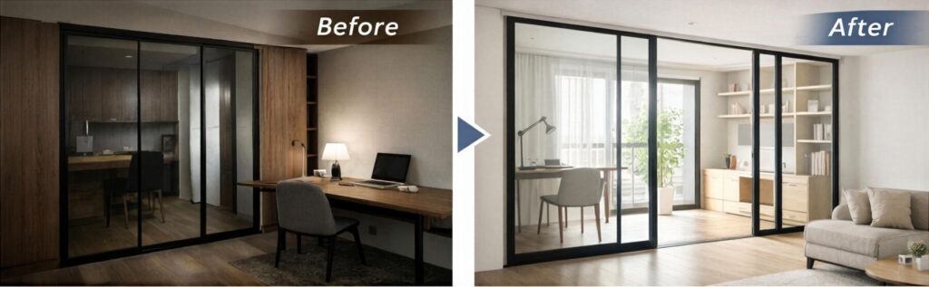 老屋玻璃拉門借光設計