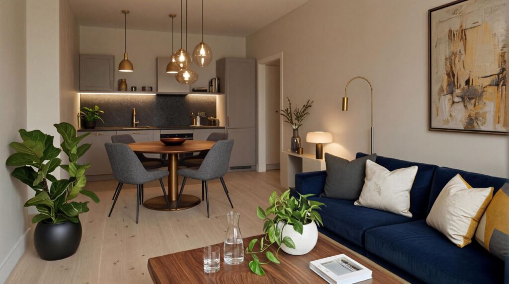 小坪數裝潢怎麼設計?動線、採光與預算分配重點 1 小坪數客餐廳與廚房動線規劃示意